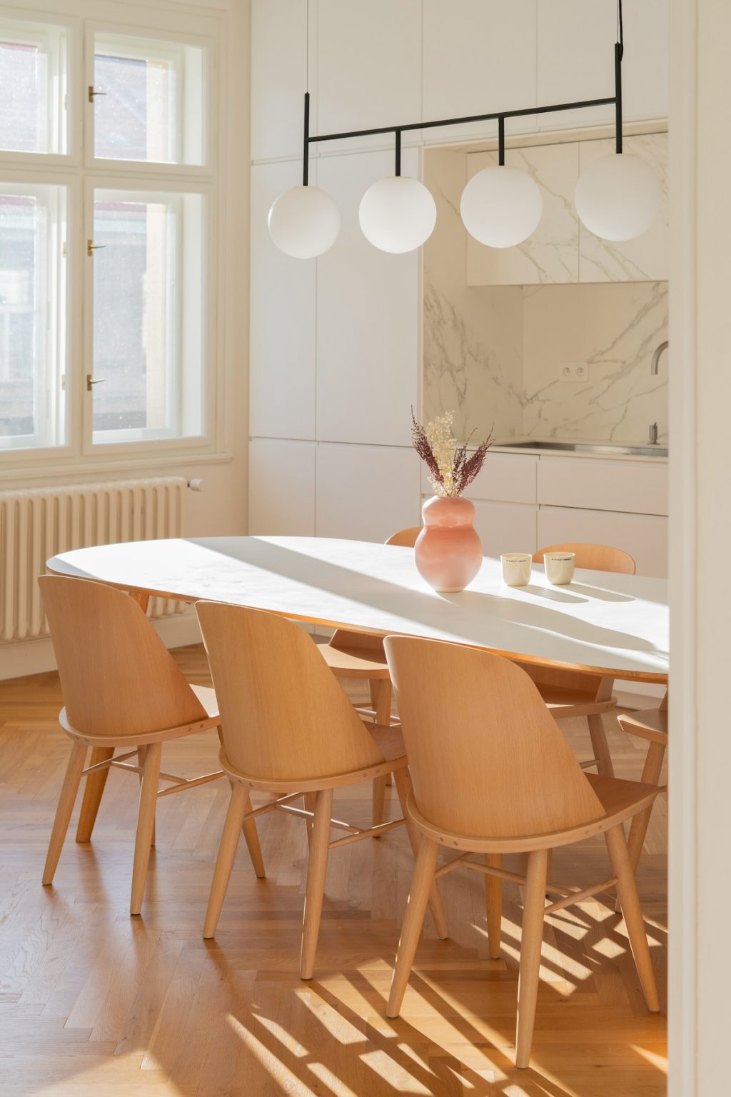 sleek wooden table with vase