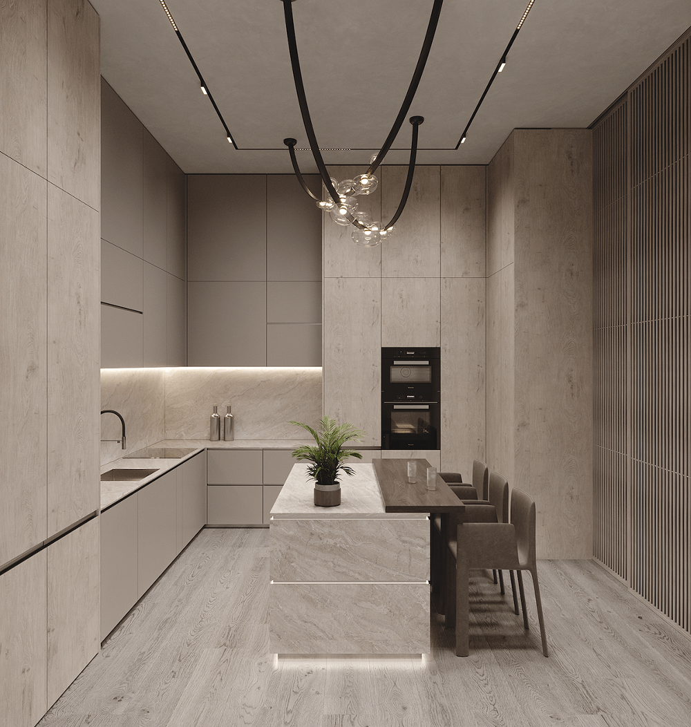 strategic lighting in beige kitchen