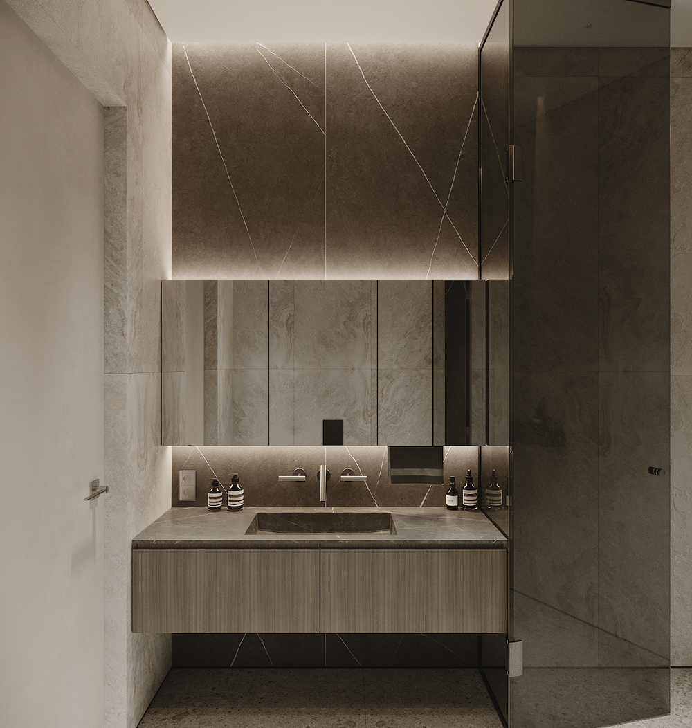 wabi sabi bathroom with wooden tones