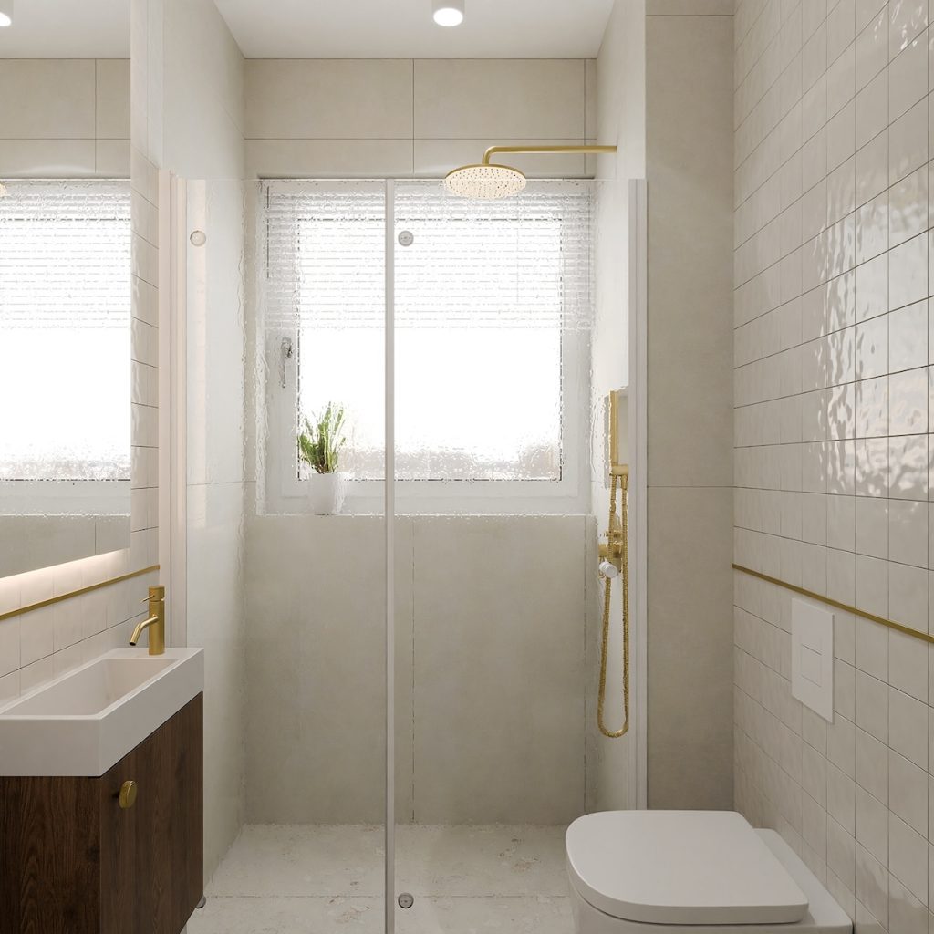 warm bathroom with shower cubicle