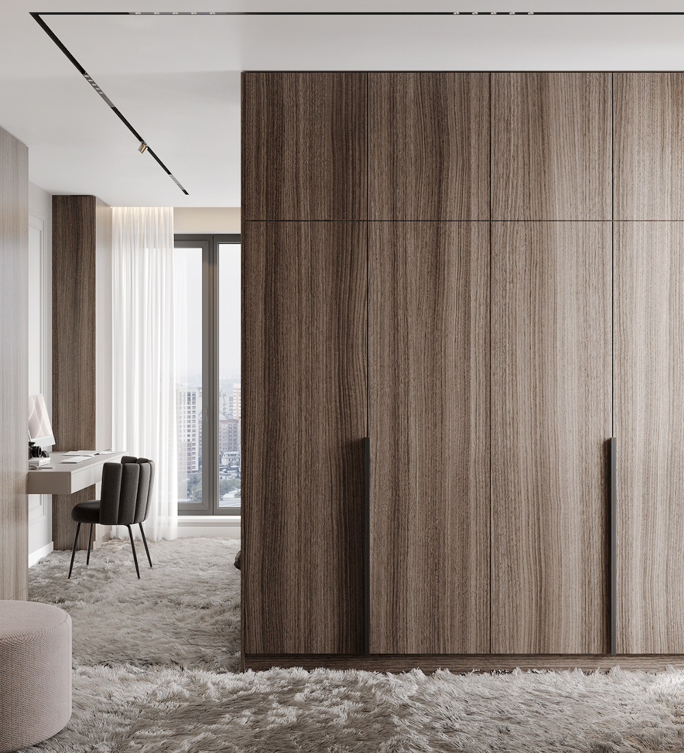 warm wooden closet in bedroom