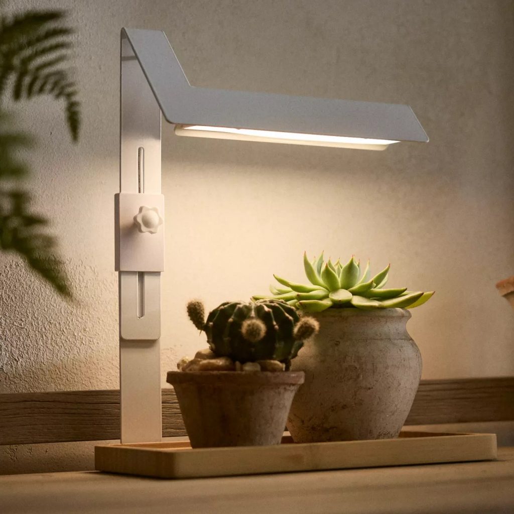 Modern white and wood grow light