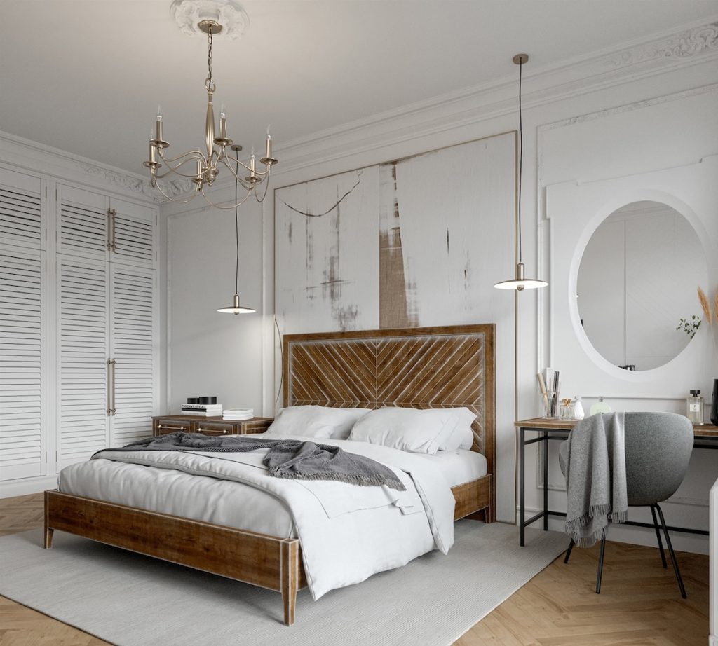 white and wooden tone bedroom