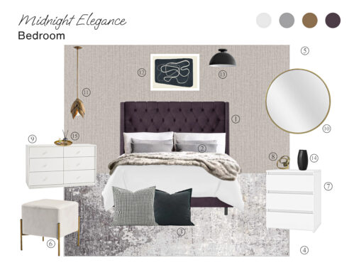 Midnight Elegance – Modern Bedroom Board with Shopping List