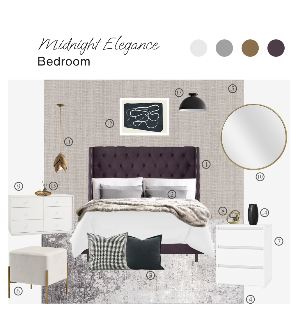 Midnight Elegance – Modern Bedroom Board with Shopping List