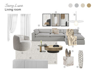 Savvy Luxe Living Room: Board with Shopping List