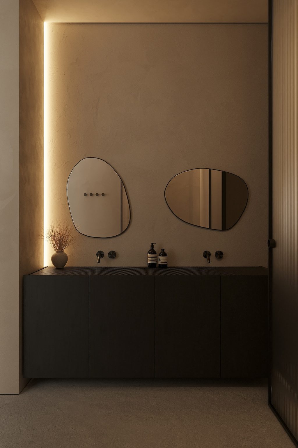 bathroom with double vanity and mirrors