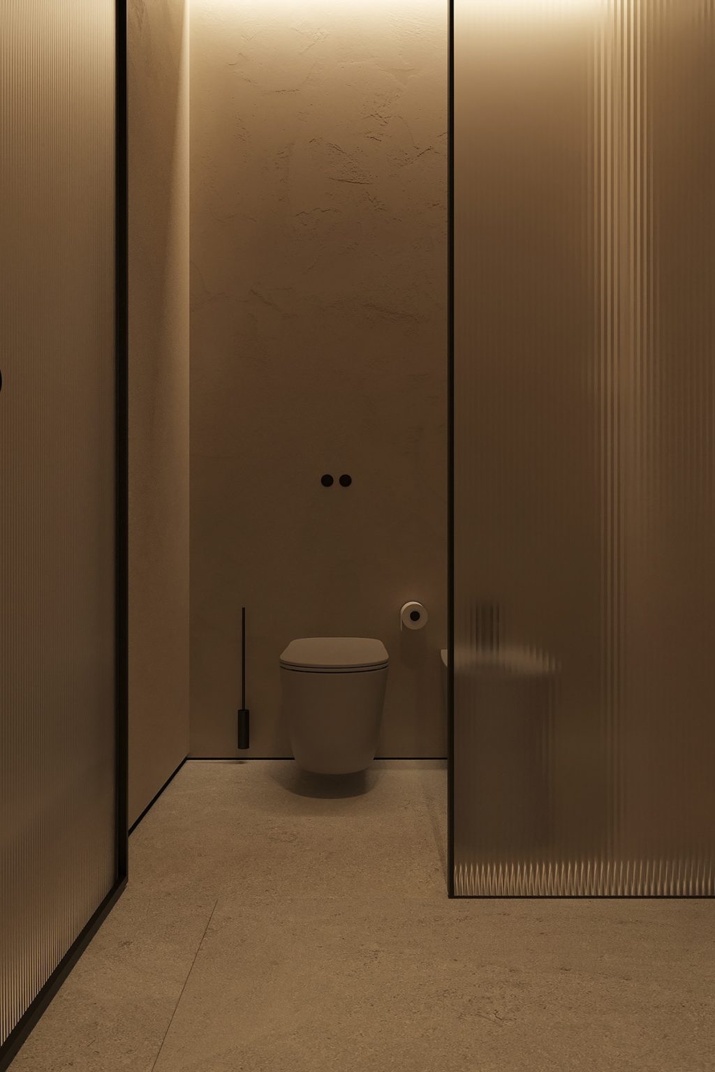 bathroom with wall mounted toilet