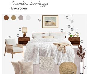 bedroom scandinavian hygge product board with shopping list