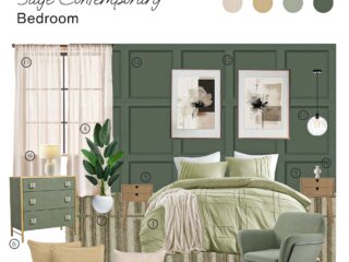 Contemporary Bedroom in Sage – Board with Shopping List