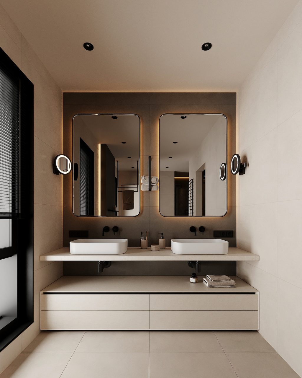 double vanity with vessel sinks