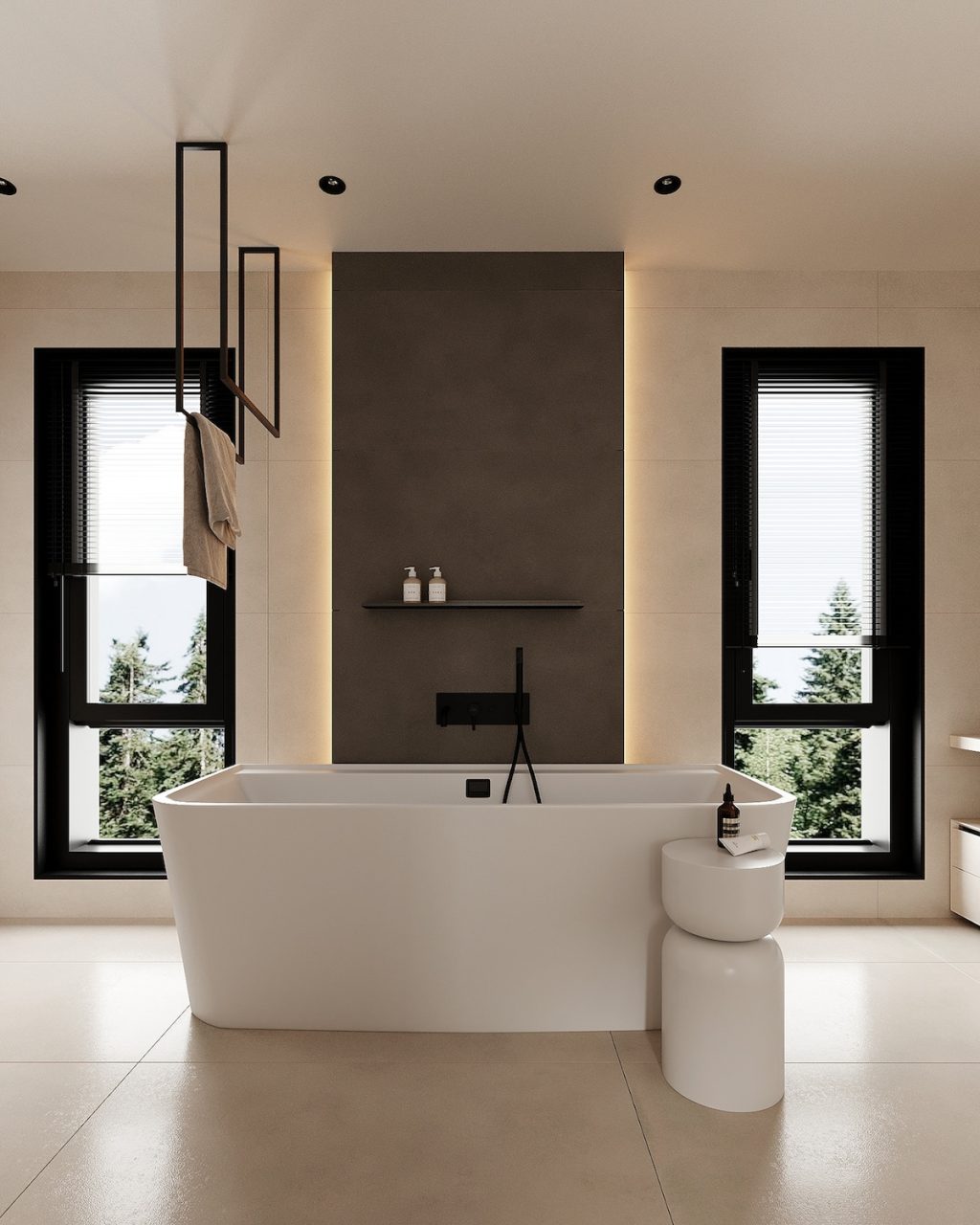 freestanding tub in bathroom