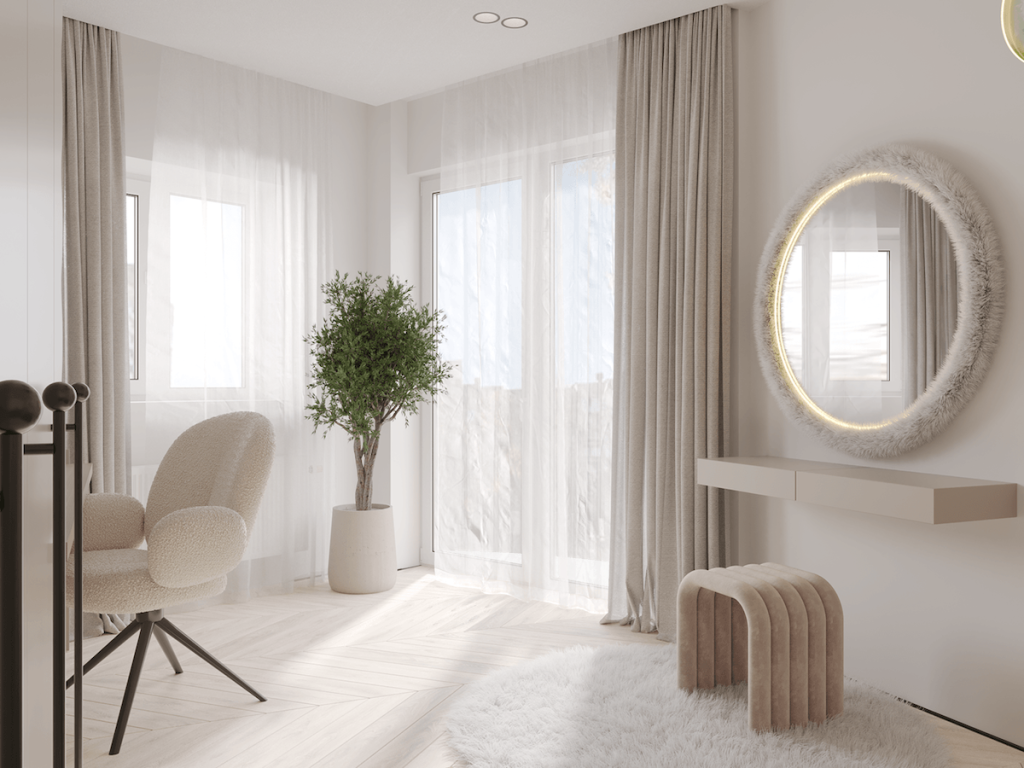 light and bright room with textures