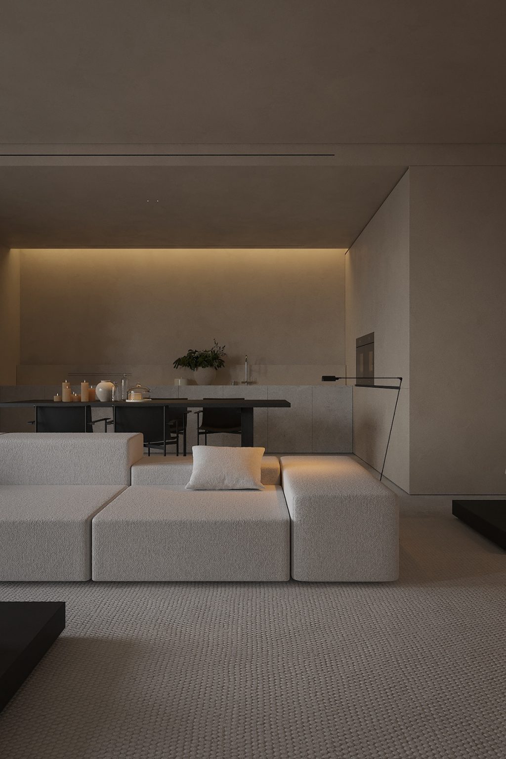 living room with sleek sofa