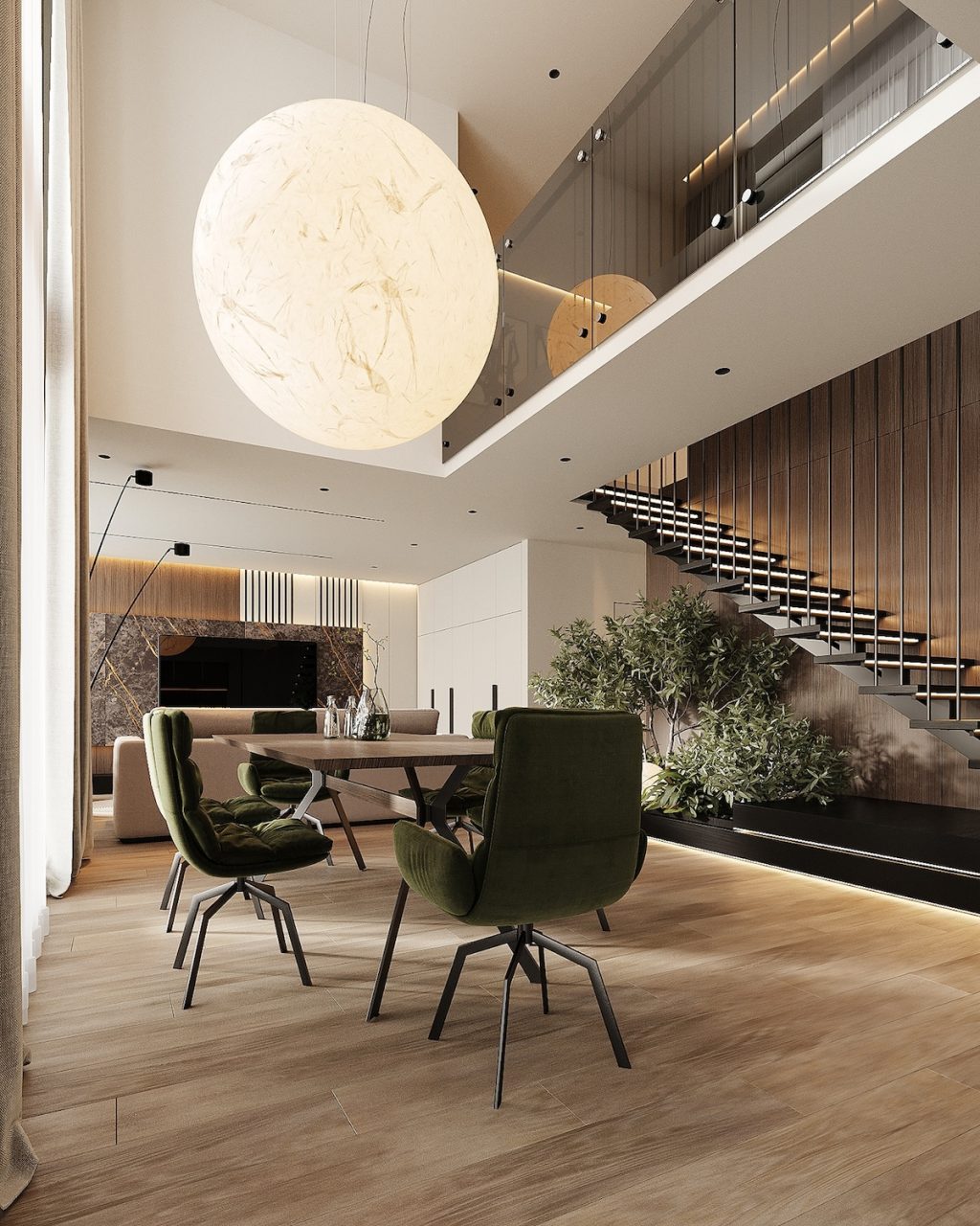 modern dining area and staircase