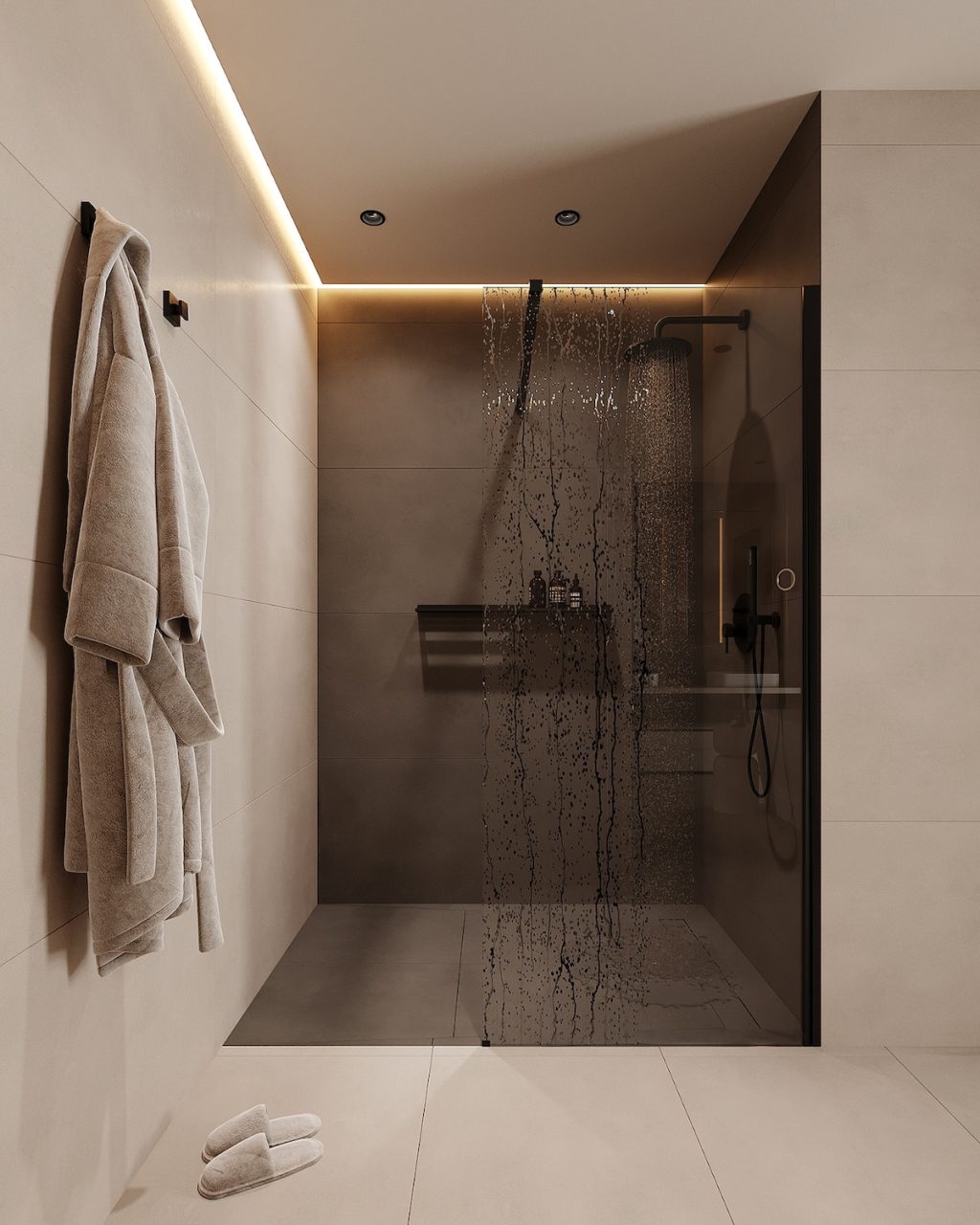 running shower in bathroom