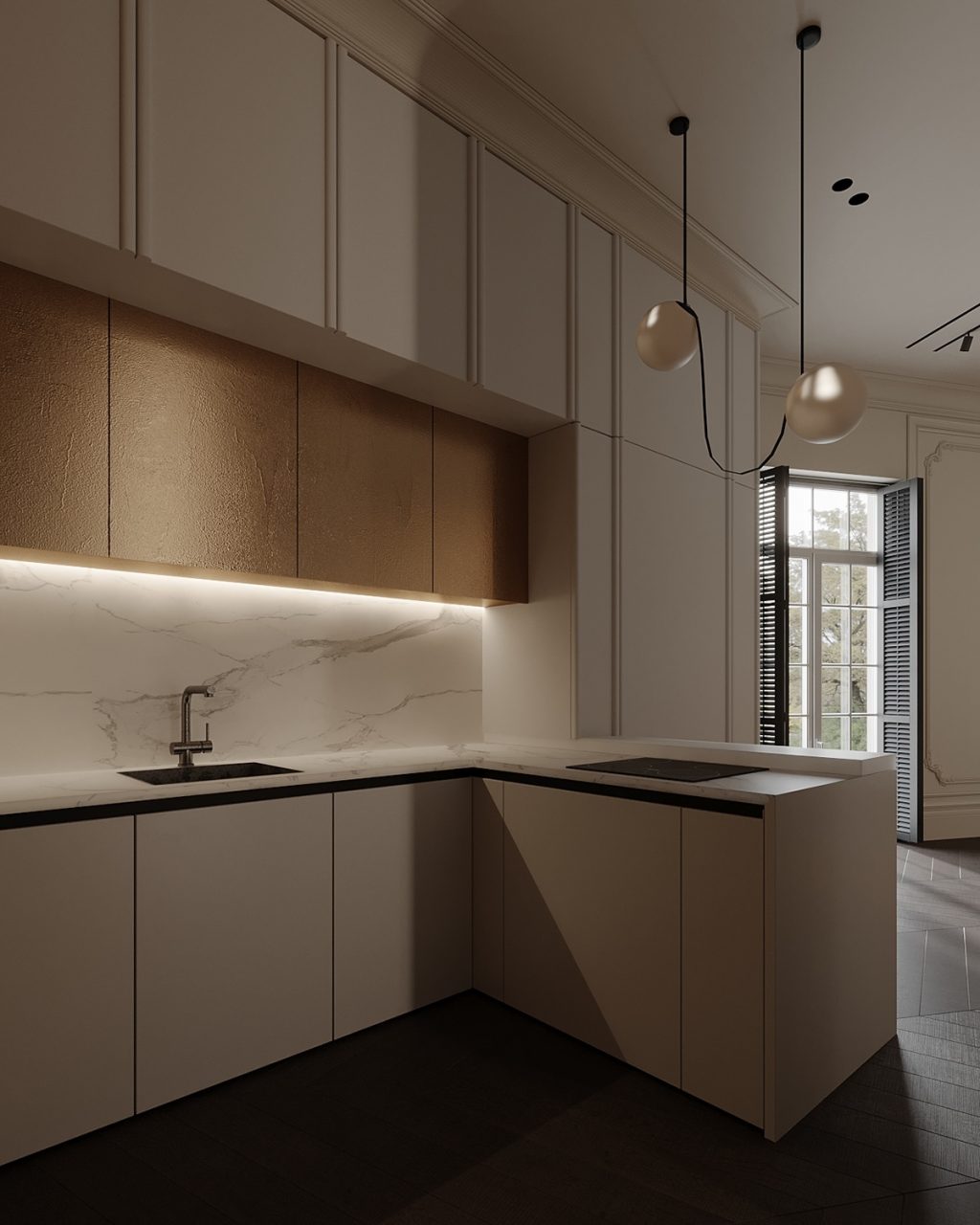 sleek kitchen cabinetry in beige