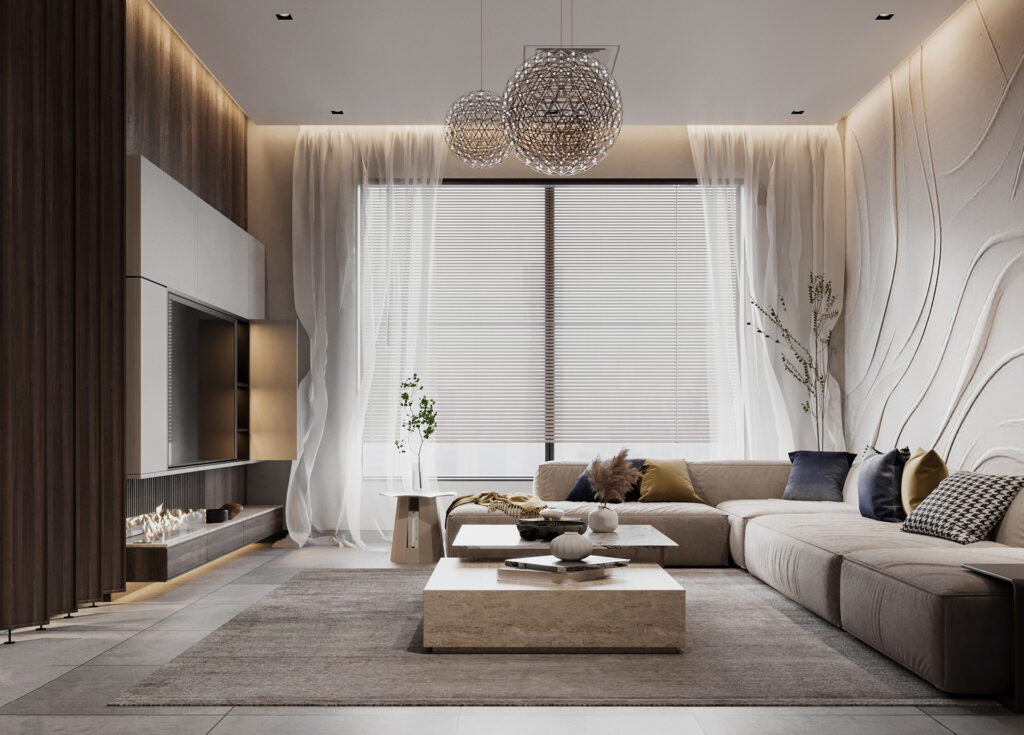 Neutral modern living room design