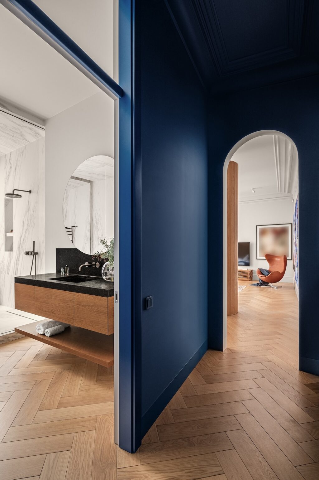 dark blue entryway to bedroom