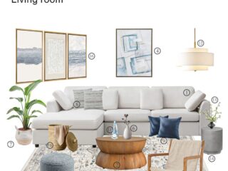 California Coastal Living Room Board with Shopping List