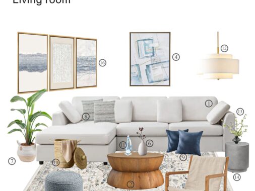 California Coastal Living Room Board with Shopping List