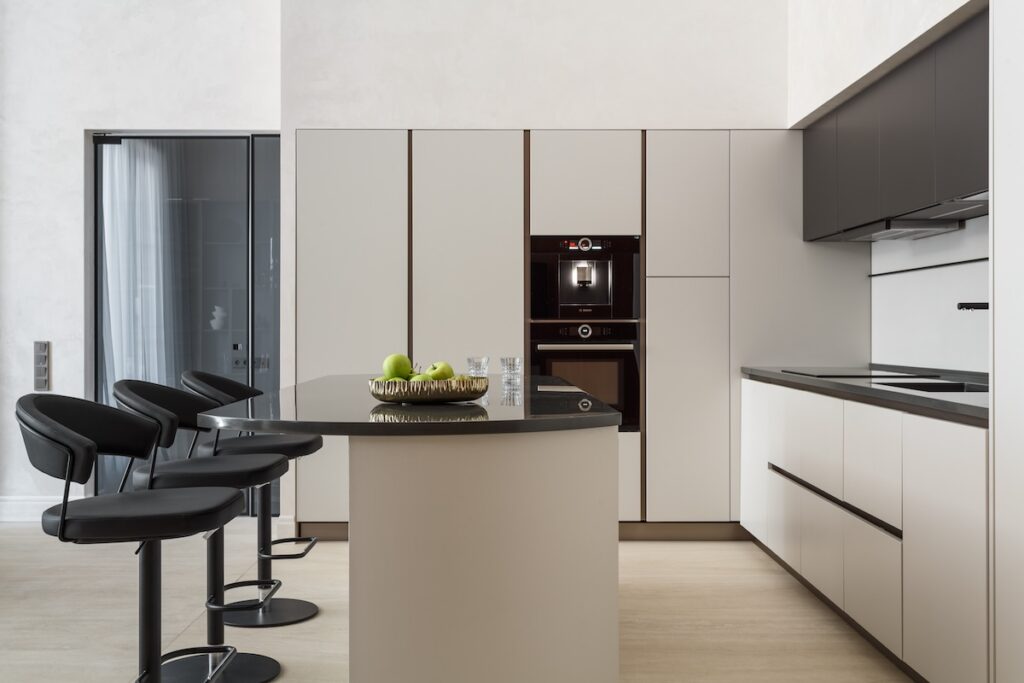 modern kitchen with sleek white cabinetry