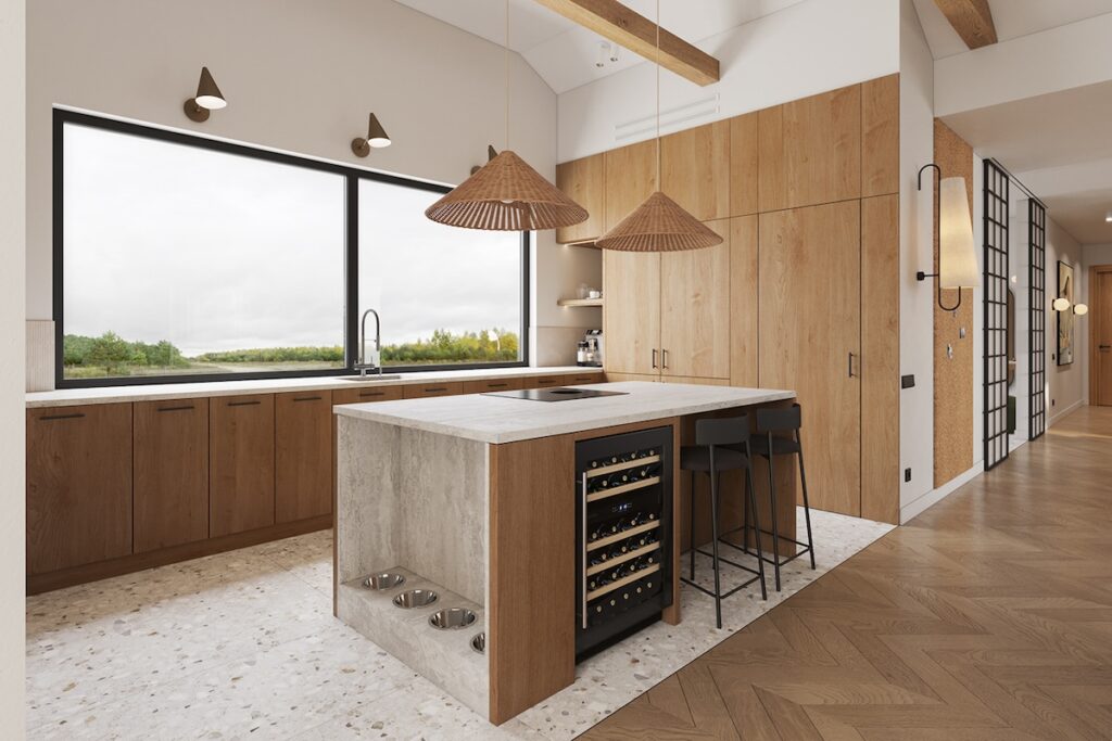 open kitchen space with outdoor views