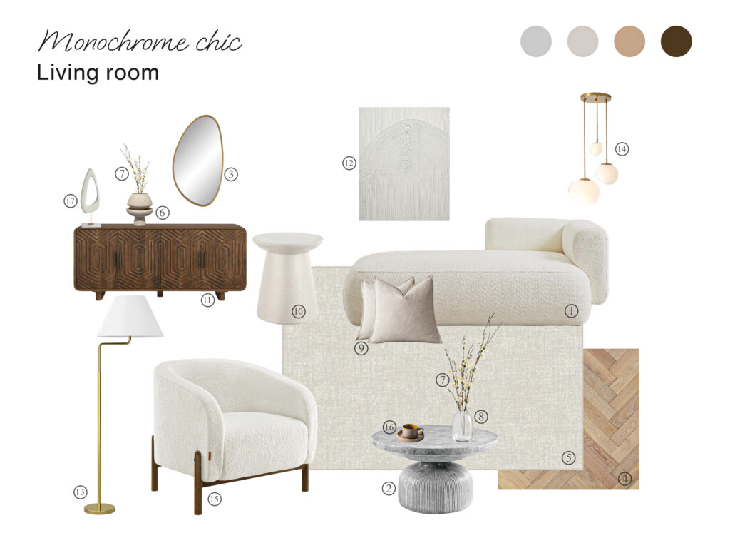 product board living room monochrome chic