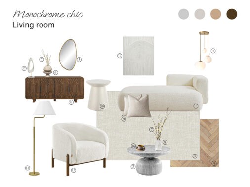 Chic Living Room in Monochrome – Board with Shopping List