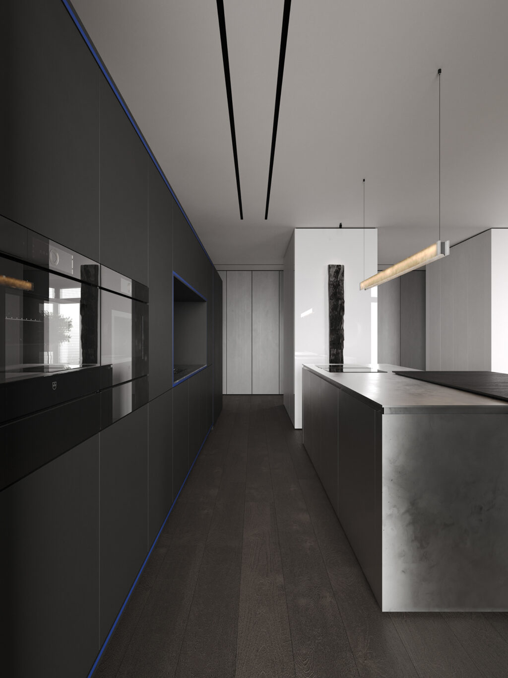 sleek black cabinetry in kitchen