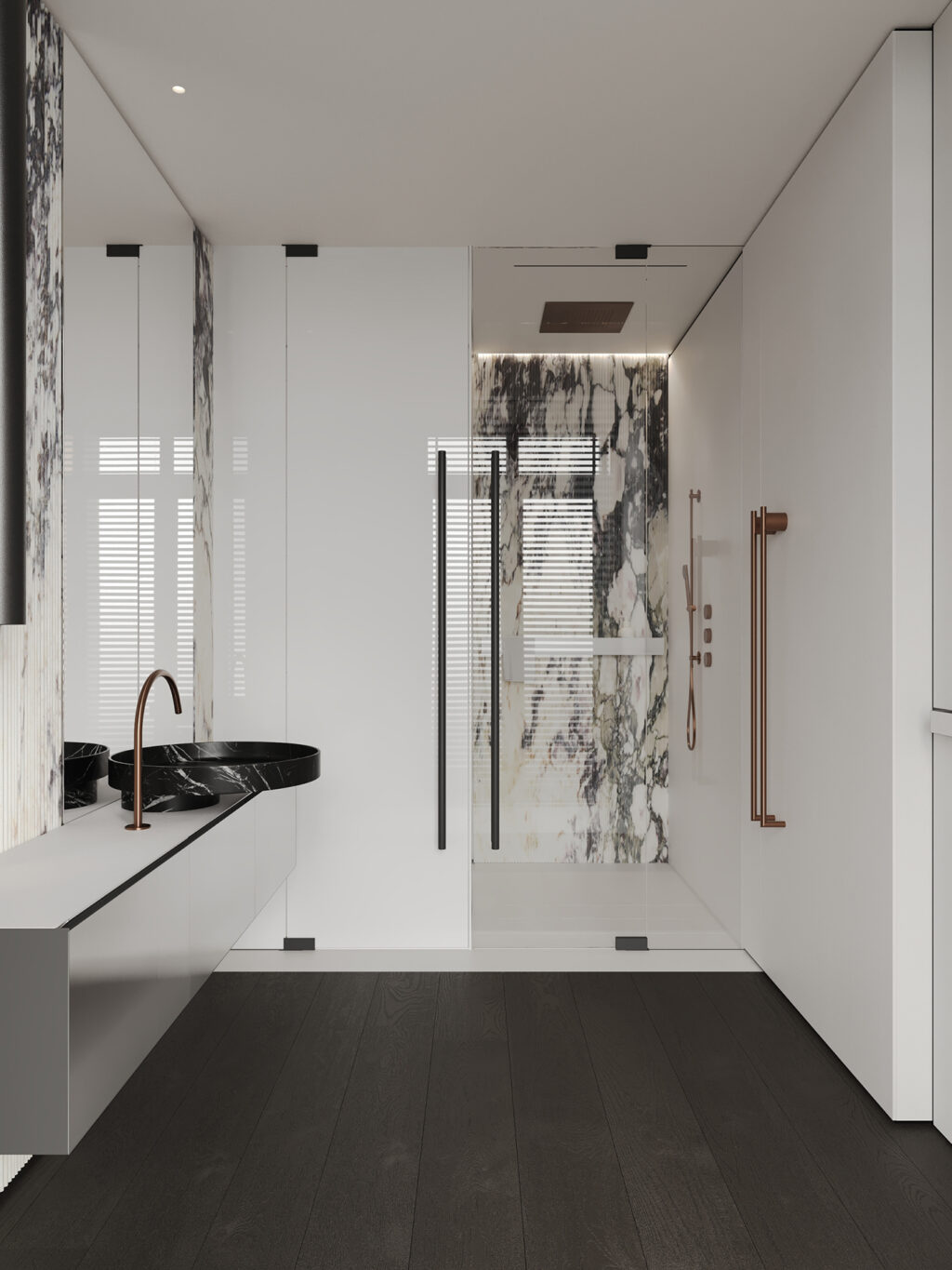 vessel sink and gold faucet in bathroom