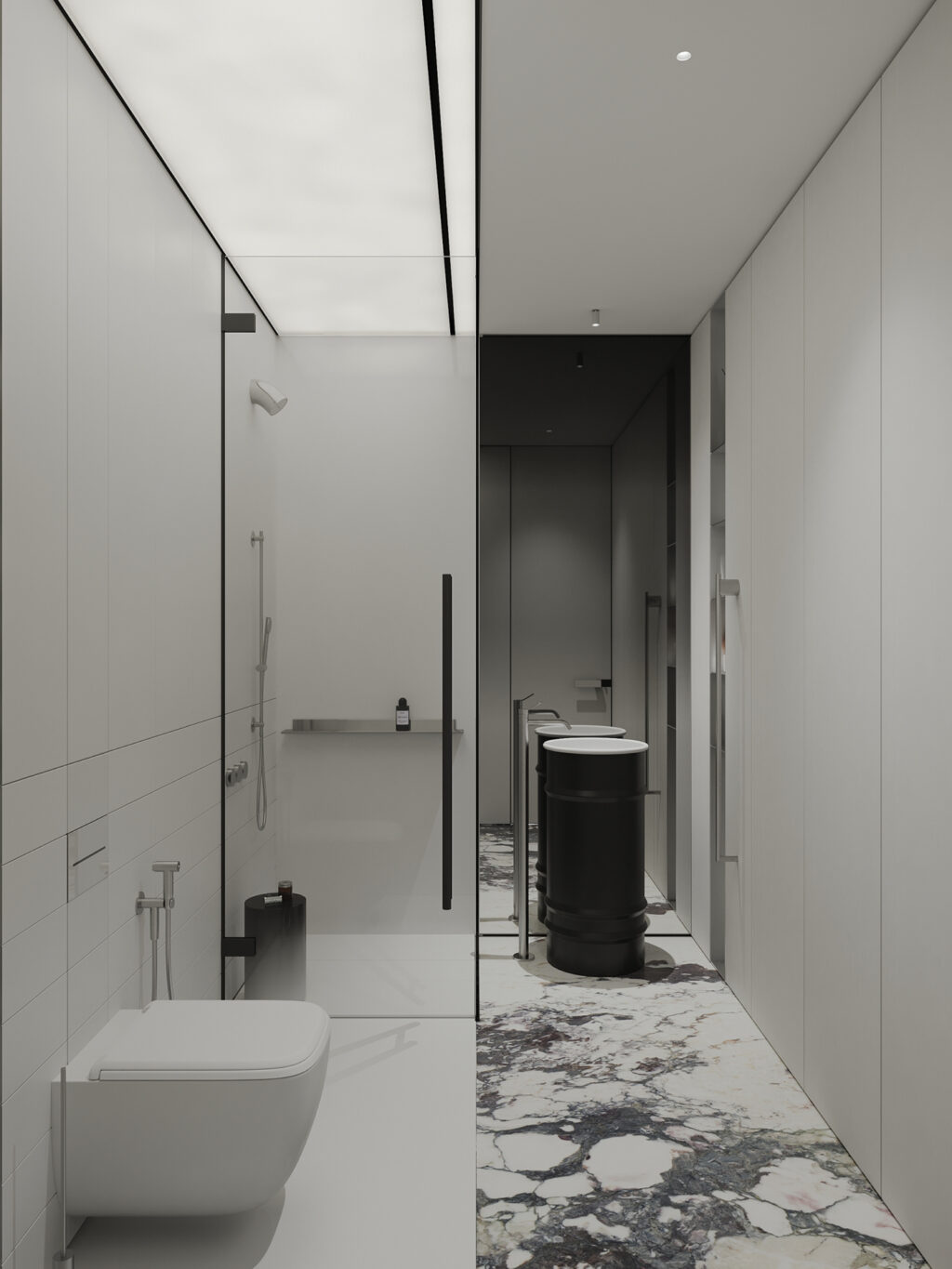 white and gray bathroom