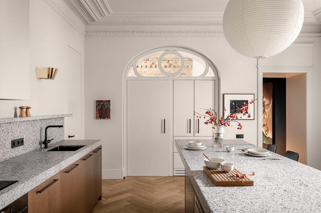 white kitchen with wooden accents