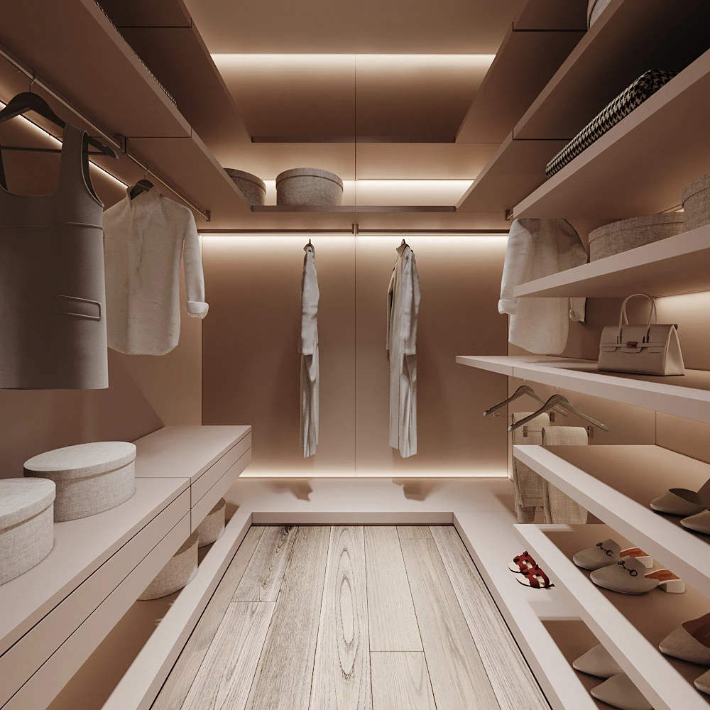 wooden closet with lighting