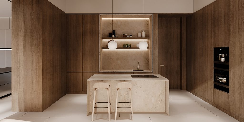 wooden kitchen interior with island