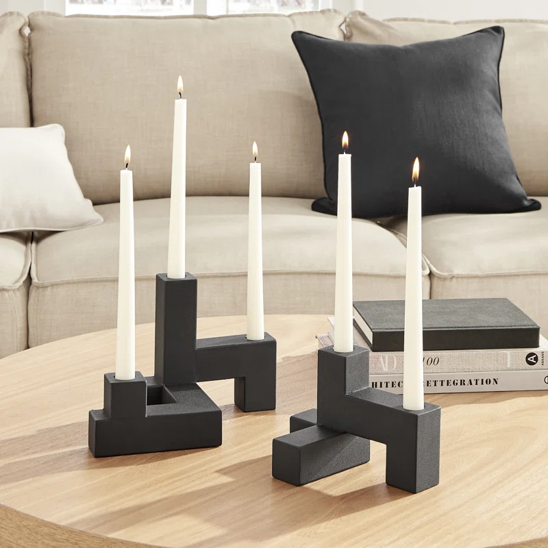 black taper candle holder set