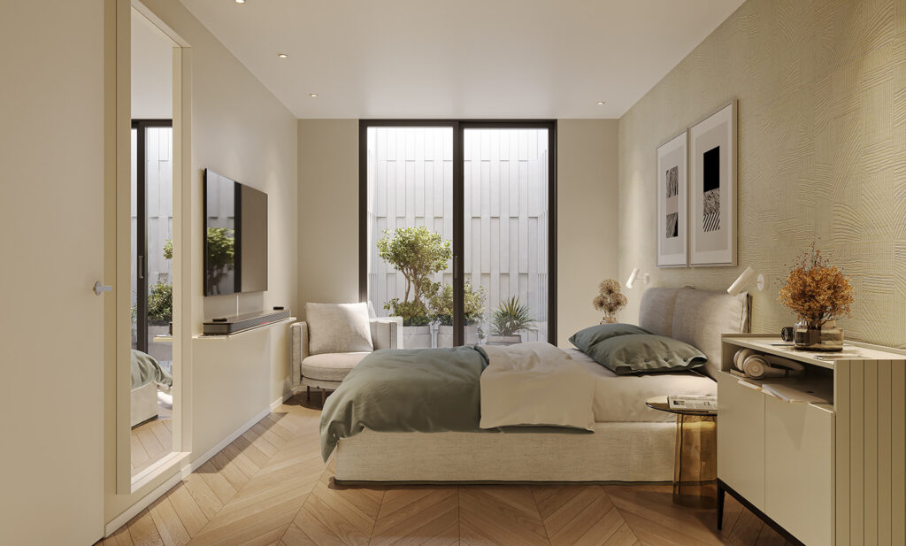 calm bedroom with outside nature view