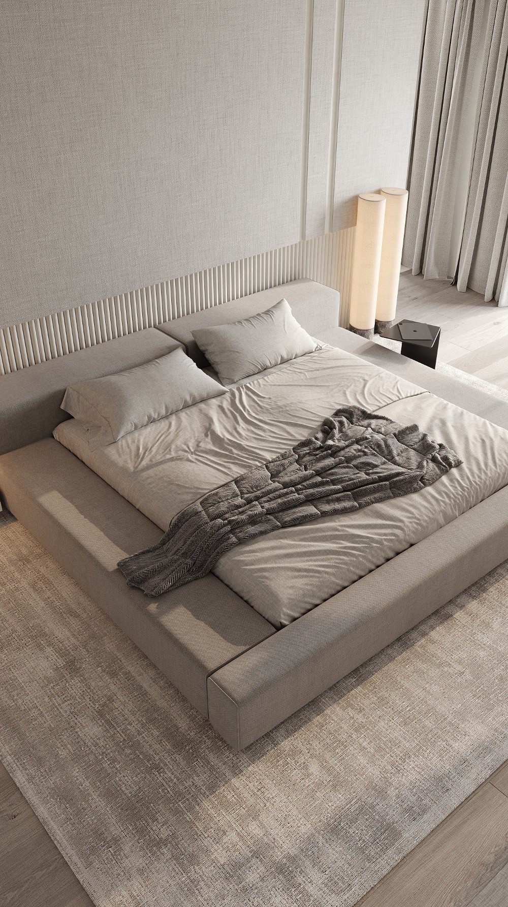 cozy bed with minimalist frame