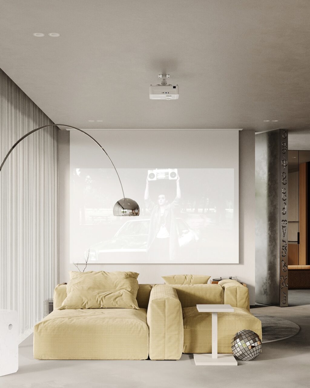 projector and living area seating