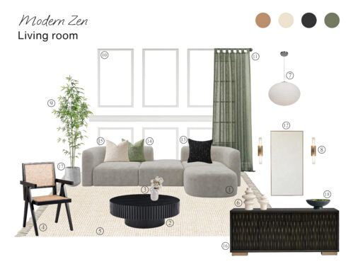 Modern Zen Living Room: Board with Shopping List