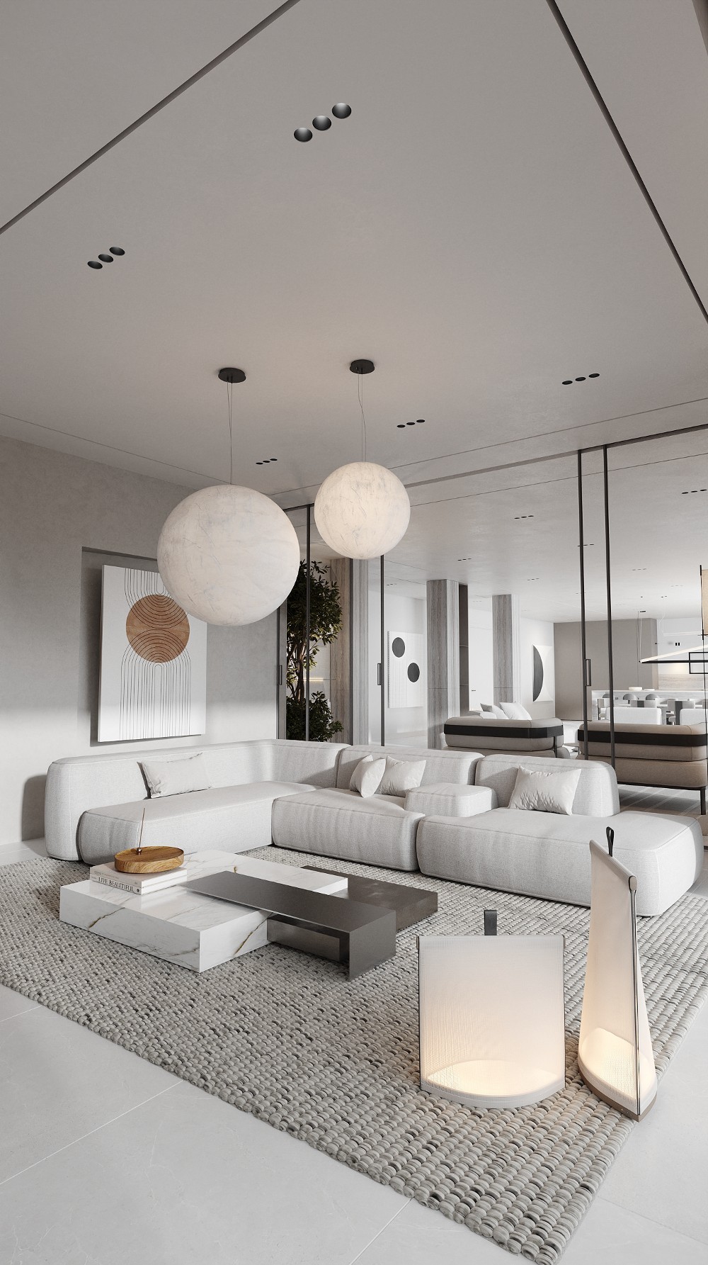 oversized globe pendant lights over sectional