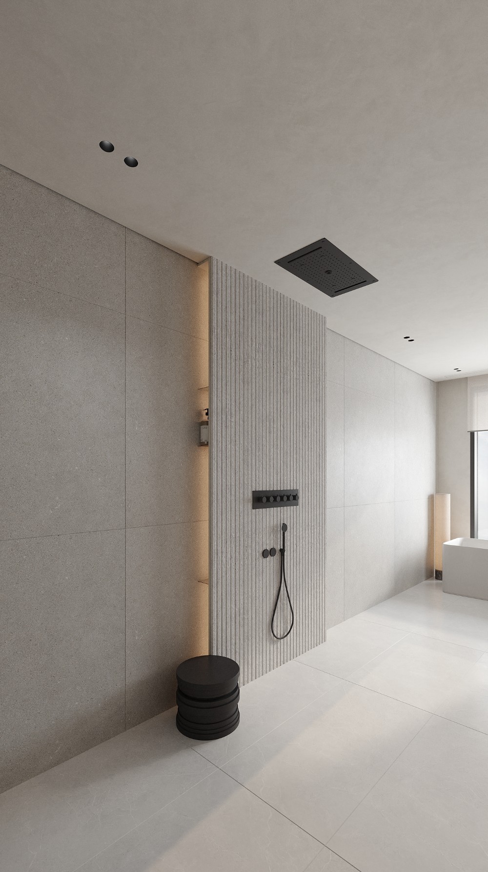 sleek backlit shower area