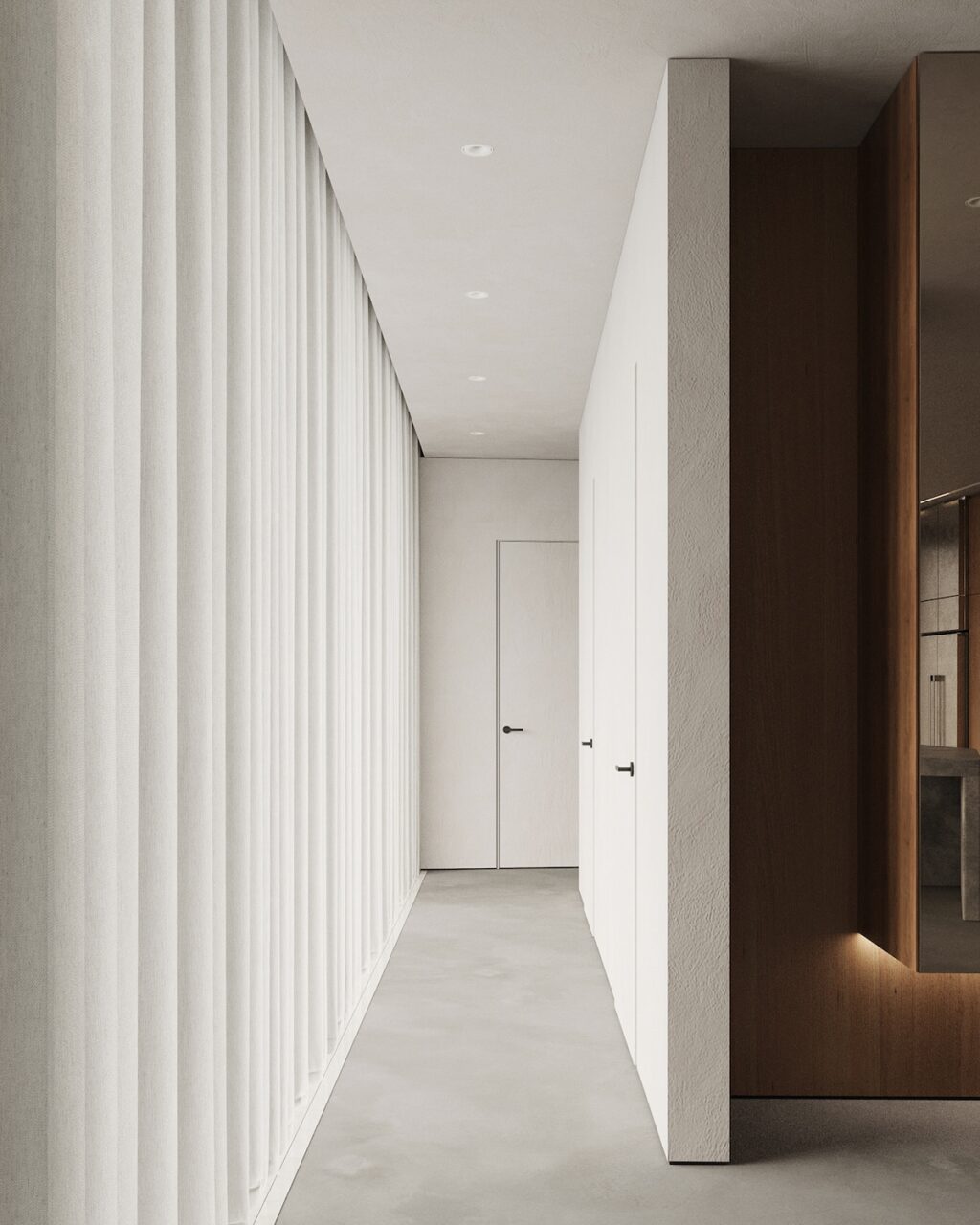 sleek white hallway