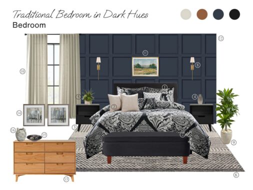 Traditional Bedroom Board in Dark Hues