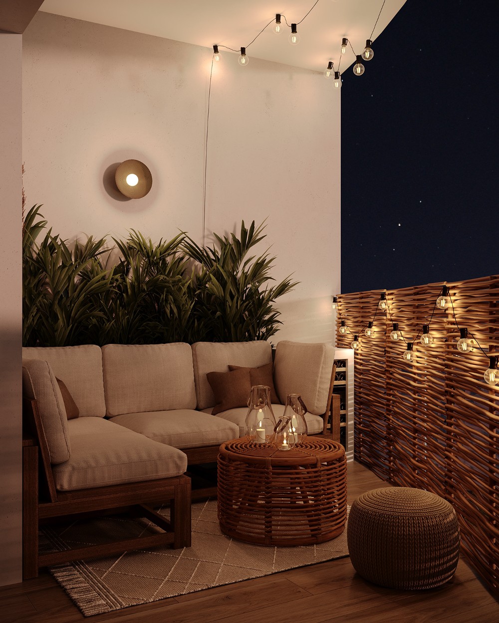 cozy outdoor space with lighting