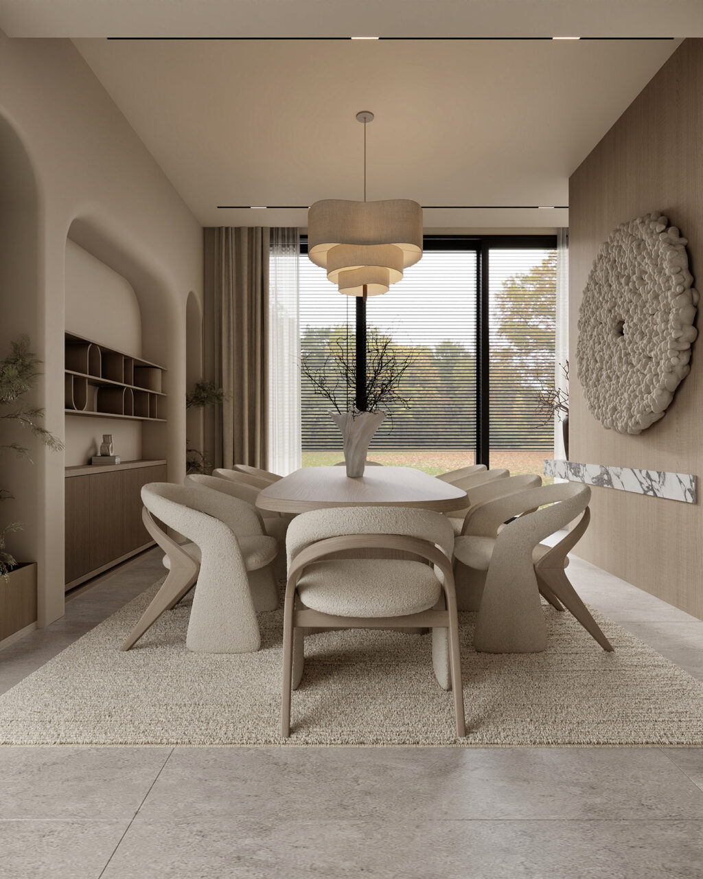 dining area with plush upholstered chairs