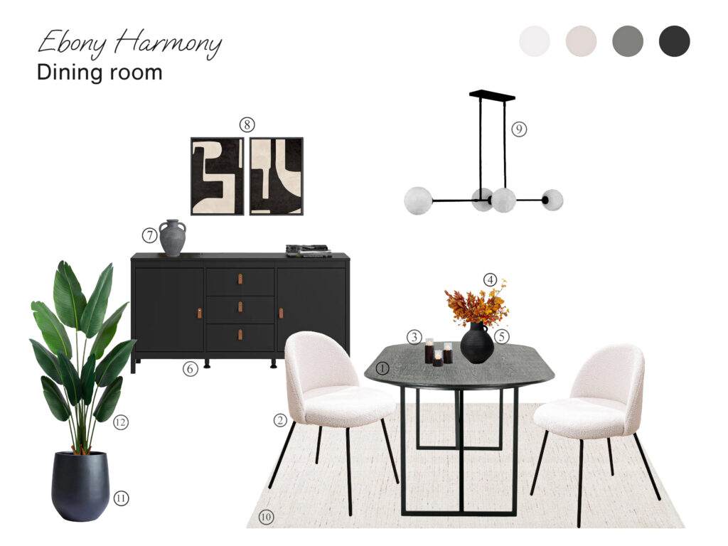 Ebony Harmony Dining Room: Board with Shopping List