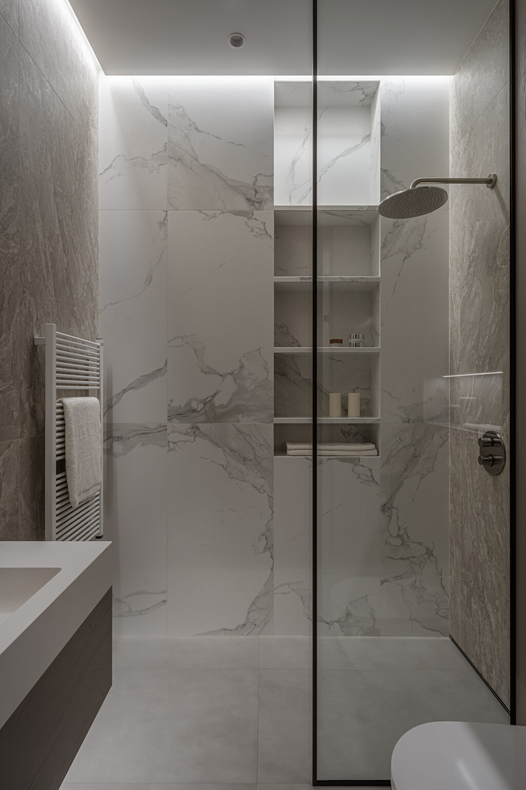 marbled shower cubicle