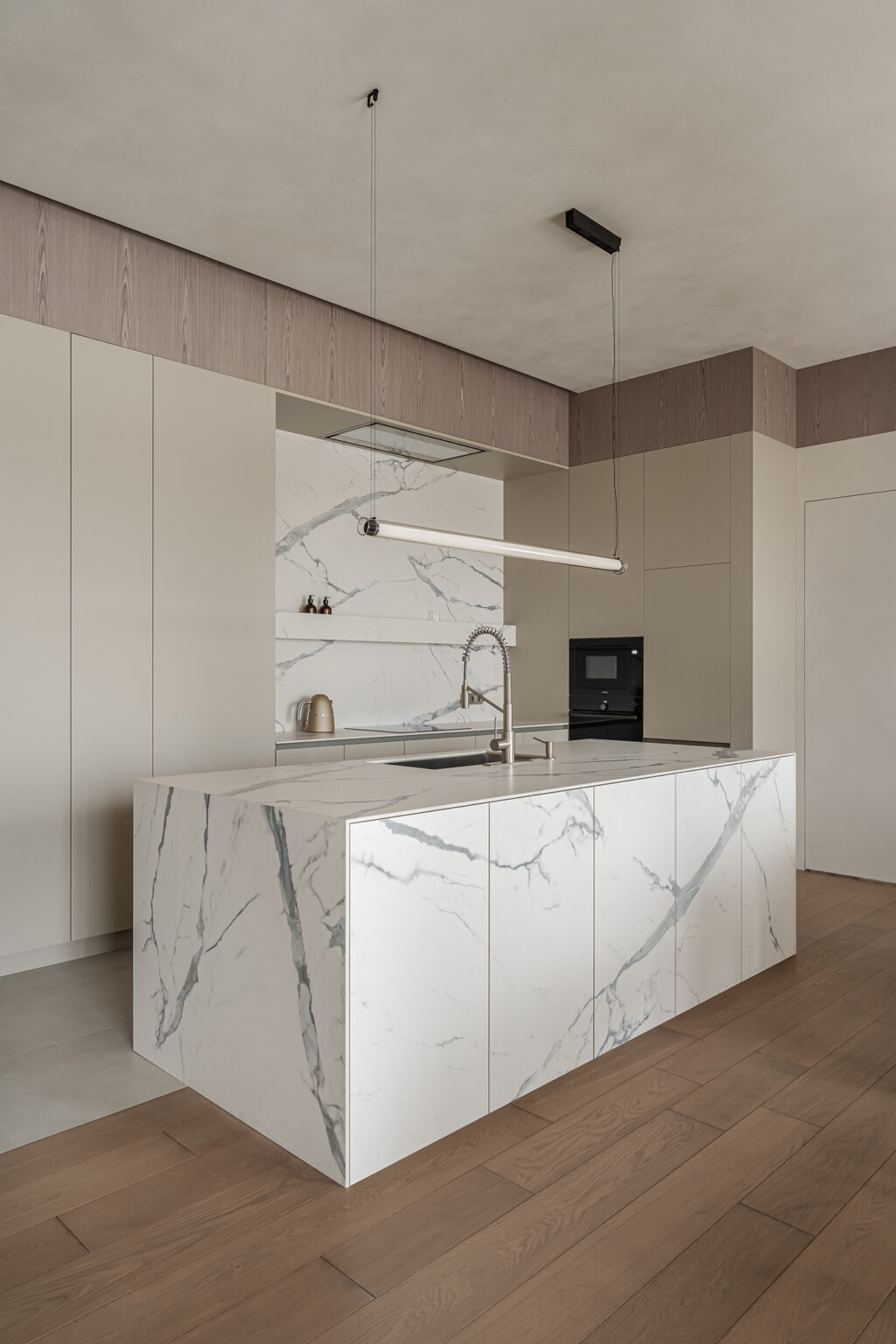 modern kitchen with marble accents