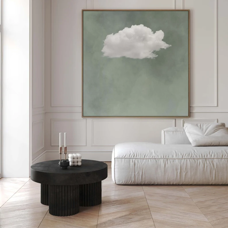 sage green cloud wall art